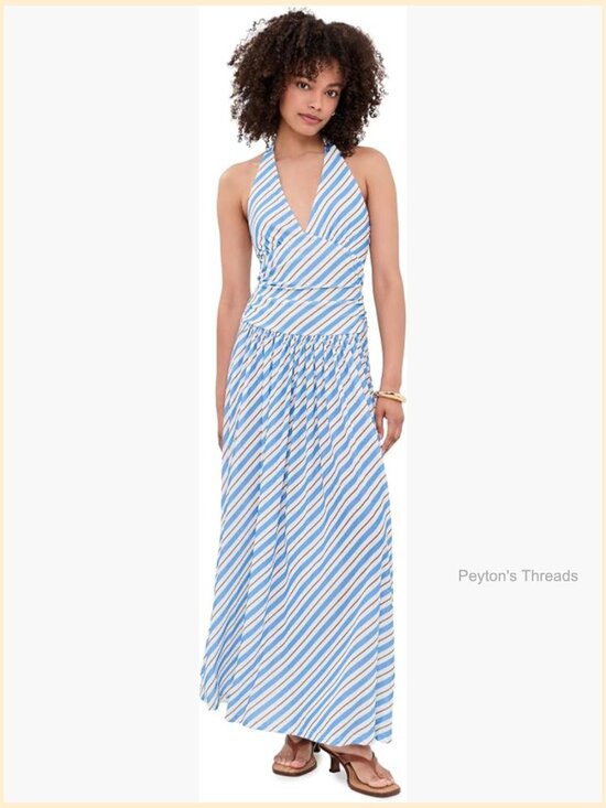 Dresses & Skirts - Women's Sancia Halter Midi Dress with Ruched Details in Stripe